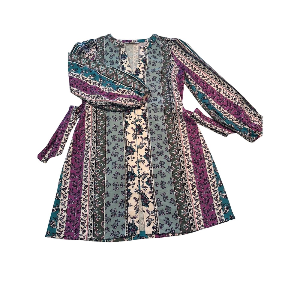 LOFT Womens‎ Floral Paisley Border Print Mini Dress Teal Purple Size 6